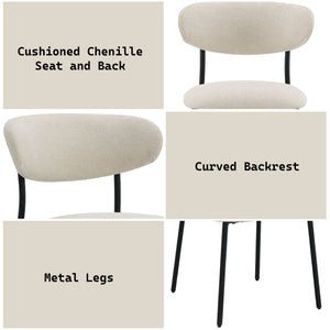 English Elm Jirina Beige Chenille Side Chair Set of 2 — Padded Back & Seat, Folding Arm, Metal Legs, 220lb Capacity B2726P400284