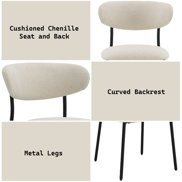 English Elm Jirina Beige Chenille Side Chair Set of 2 — Padded Back & Seat, Folding Arm, Metal Legs, 220lb Capacity B2726P400284