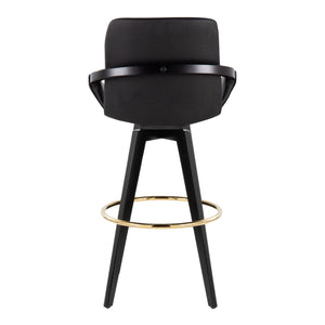 English Elm Fixed-height Swivel Barstools Upholstered Grey Fabric Black Wood Legs Kitchen Set of 2 Black B202S01893