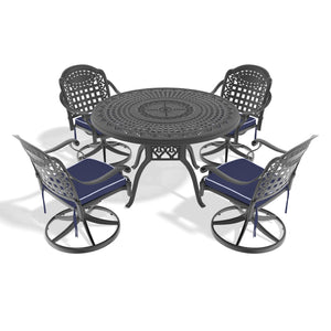English Elm 5-Piece All-Weather Cast Aluminum Dining Set With 4 Swivel Chairs & Umbrella-Ready Round Table W1710S00448