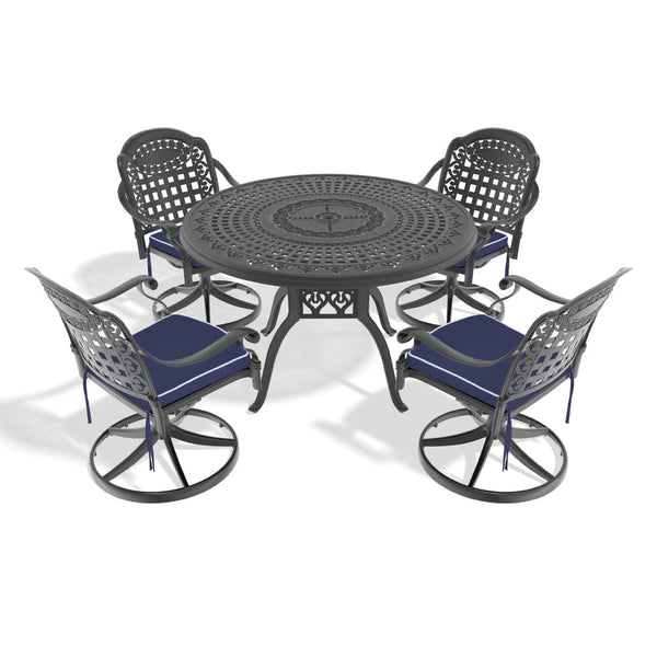 English Elm 5-Piece All-Weather Cast Aluminum Dining Set With 4 Swivel Chairs & Round Table For Outdoor Fun P1 W1710S00343-GIGA