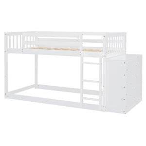 English Elm Twin Over Bunk Bed with Four Storage Drawers Open Shelving Kids Bedroom White LT000167AAK-1