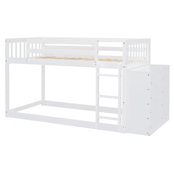 English Elm Twin Over Bunk Bed with Four Storage Drawers Open Shelving Kids Bedroom White LT000167AAK-1