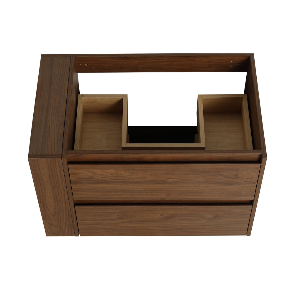 English Elm 30" Wall Mounting Bathroom Vanity Cabinet with Adjustable Side Shelf, Soft-Close 2/3 Drawers, Water-Resistant Plywood Brown Oak W999P193006