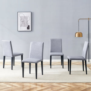English Elm Four Linen-Cotton Dining Chairs with Sturdy Metal Legs, Breathable Upholstery, Sleek Minimalist Design Black,Light Gray W1151P263121