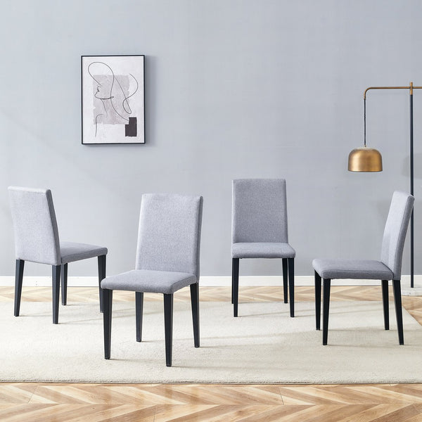 English Elm Four Linen-Cotton Dining Chairs with Sturdy Metal Legs, Breathable Upholstery, Sleek Minimalist Design Black,Light Gray W1151P263121