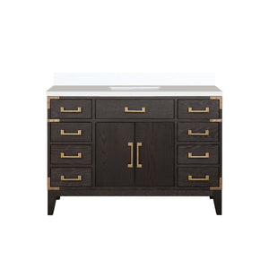 English Elm Brown Oak Single Bath Vanity 48" W X 22" D - Elegant Cultured Marble Top & Ample Storage Solutions B2731P259802