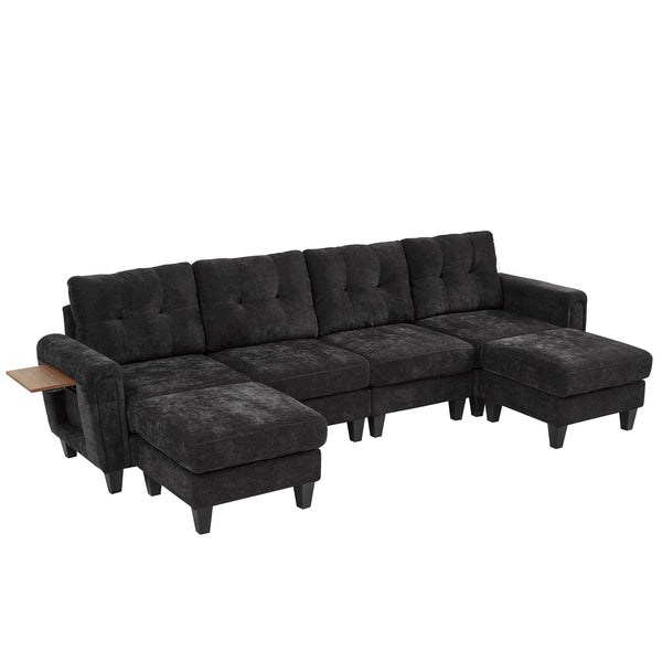 English Elm Swivel Barrel Accent Chair Chenille Tufted Round Club Seat for Living Room Lounge Black N719S002250B