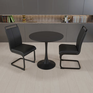 English Elm 31.5 Inch Round Tulip Pedestal Dining Set Matte Black Mdf Table with Two Pu Chairs W2189S00837
