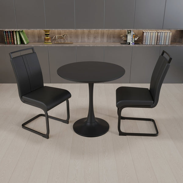 English Elm 31.5 Inch Round Tulip Pedestal Dining Set Matte Black Mdf Table with Two Pu Chairs W2189S00837