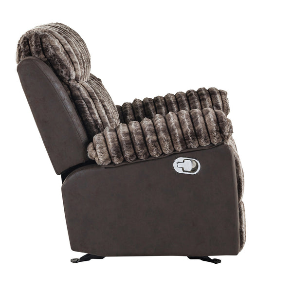 English Elm Bruni Plush Brown Glider Recliner with Manual Recline, 100% Polyester Upholstery & Foam Fill B201P299729