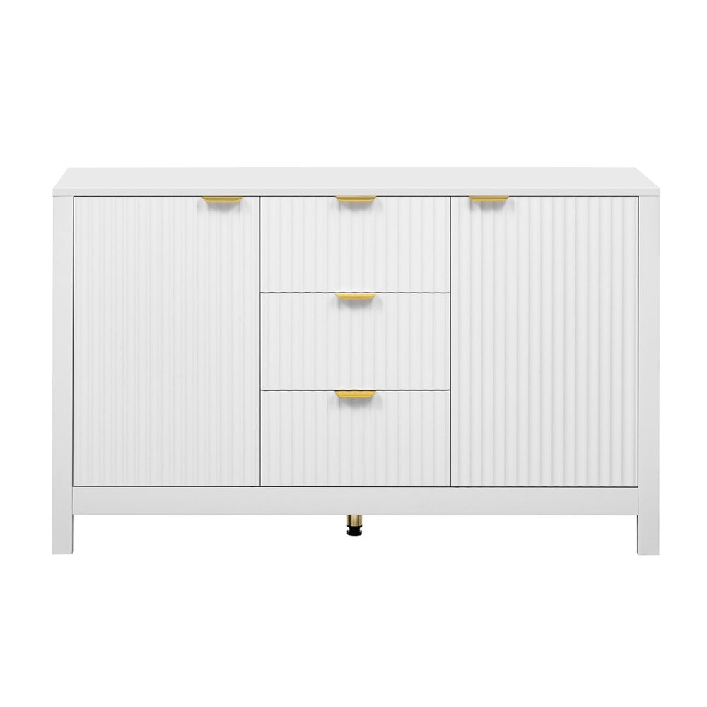 English Elm U_Style Modern Wave Design Sideboard - Versatile Storage Console With 3 Drawers & Adjustable Shelves N711P269066K-GIGA