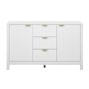 English Elm U_Style Modern Wave Design Sideboard - Versatile Storage Console With 3 Drawers & Adjustable Shelves N711P269066K-GIGA