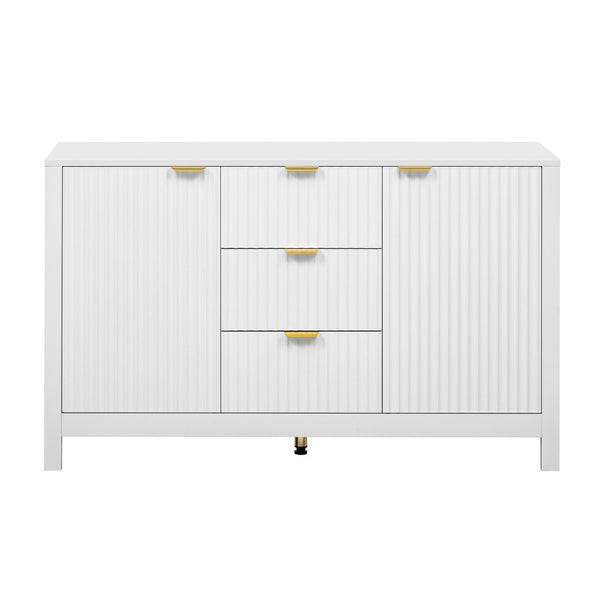 English Elm U_Style Modern Wave Design Sideboard - Versatile Storage Console With 3 Drawers & Adjustable Shelves N711P269066K-GIGA