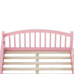 English Elm Full Montessori Pine Wood Floor Bed with Safety Rails Low Profile Kids Room Frame Pink N733P400299H