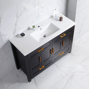 English Elm 48" Matte Black Bathroom Vanity with Ceramic Basin 8 Soft Close Storage Doors Drawers W3133S00004