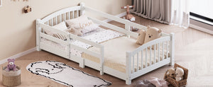 English Elm Twin Montessori Floor Bed Solid Pine Frame with Safety Guardrails for Kids Bedroom White N733P400298K
