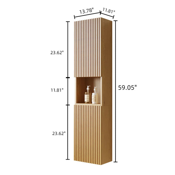 English Elm MITCH 59" Tall Corolla Oak Wall Cabinet – Narrow Waterproof Storage with Soft-Close Doors & Shelves W2615S00100