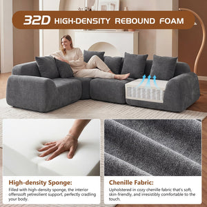 English Elm Oversized Velvet Cloud Sectional with Memory Foam Cushioning and L-shape Chaise Lounge Grey W3728S00014