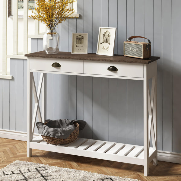 English Elm 40" Farmhouse Console Table With Drawer - Rustic White Entryway Table For Storage & Style T3771P356499