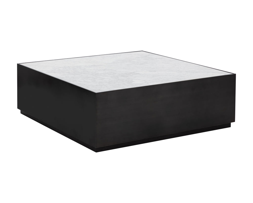 Sunpan Selah Coffee Table: Elegant White Carrara Marble Top & Black Steel Frame for Modern Living Spaces