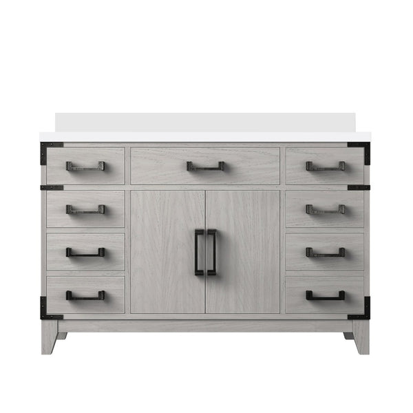 English Elm White Oak Single Bath Vanity 48" W X 22" D With White Quartz Top - Stylish Storage & Modern Elegance B2731P259829-GIGA