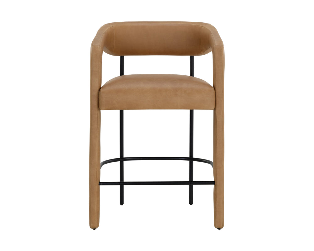 Sunpan Mavia Counter Stool - Modern Design with Ludlow Sesame Leather and Matte Black Iron Frame