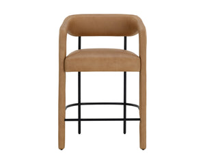Sunpan Mavia Counter Stool - Modern Design with Ludlow Sesame Leather and Matte Black Iron Frame