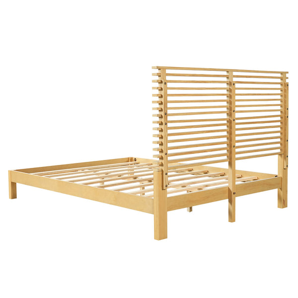 English Elm Premium Solid Pine Queen Platform Bed Architectural Slat Headboard Modern Bedroom Natural N770PQ367009N