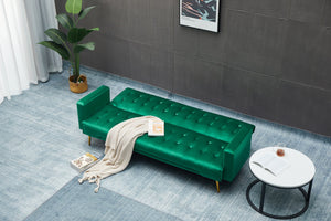 English Elm Sofa Bed Velvet Upholstered Convertible with Gold Metal Legs for Studio Spaces Green B205P246431