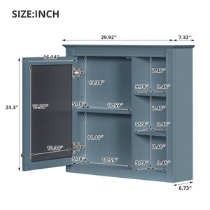 English Elm 30'' Modern Medicine Cabinet with Mirror and Adjustable Shelves, MDF Wall-Mounted Bathroom Storage Solution Blue N710P192495M
