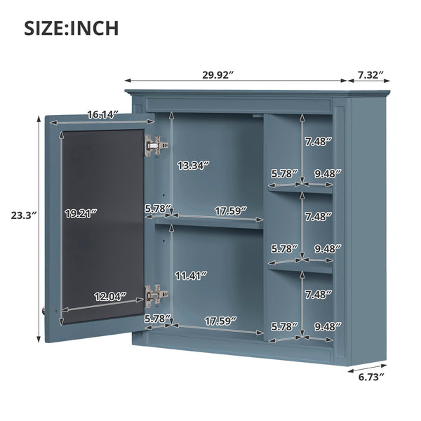 English Elm 30'' Modern Medicine Cabinet with Mirror and Adjustable Shelves, MDF Wall-Mounted Bathroom Storage Solution Blue N710P192495M
