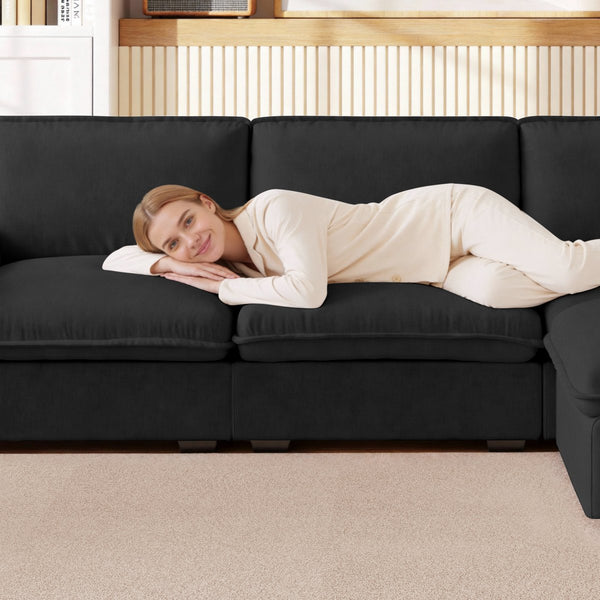 English Elm Cloud Sectional Sofa with Movable Chaise Soft Chenille Upholstery for Modern Living Rooms Black W1359S00065