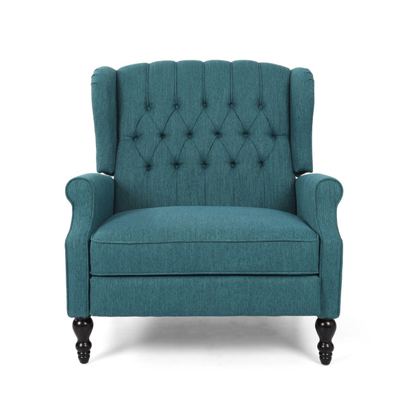 English Elm Christopher Knight Home® - Push Back Recliner Chair with Nailhead Trim and Tufted Wingback, Oversized Pushback Lounge Comfort Teal 64257.00T