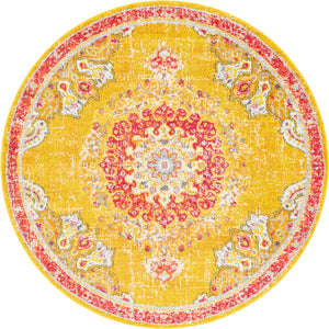 Unique Loom Penrose Alexis Machine Made Medallion Rug Gold, Brown/Gray/Ivory/Light Blue/Orange/Red 6' 1" x 6' 1"
