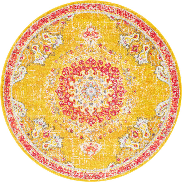 Unique Loom Penrose Alexis Machine Made Medallion Rug Gold, Brown/Gray/Ivory/Light Blue/Orange/Red 6' 1" x 6' 1"