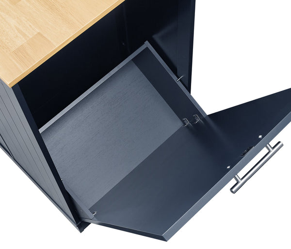 English Elm 53'' Kitchen Storage Islands with Drawers and Trash Can Storage, Modern Farmhouse Design, 53.2"W x 20.9"D x 38.0"H Navy Blue W1820P281266