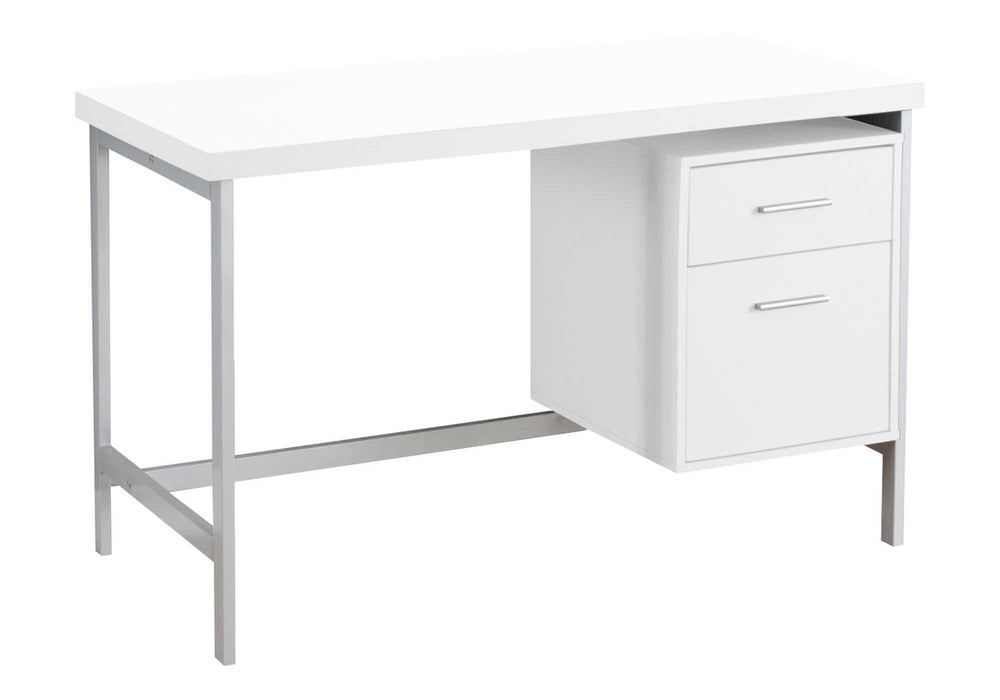 English Elm Computer Desk with Reversible Left/Right Setup, 48" Laminate Top, Grey Metal Frame, Drawer Storage for Files and Supplies, Contemporary Design White 56 L x 29 W x 7 H B2710P219622