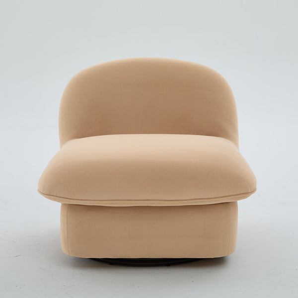 English Elm Swivel Accent Chair Plush Velvet Pumpkin Barrel Silhouette with 360 Degree Metal Base Khaki W3244P392748