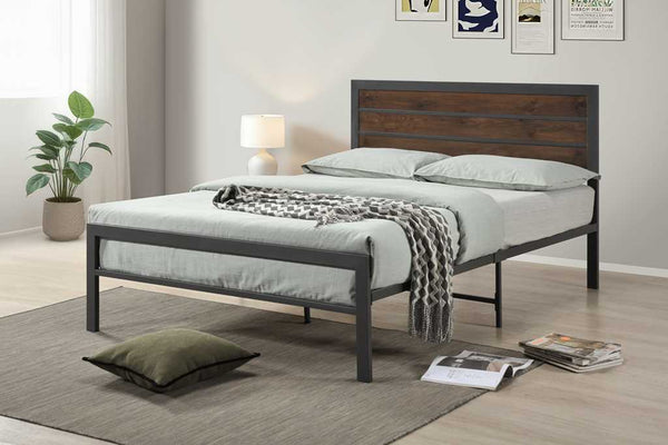 English Elm Modern Industrial Twin Platform Bed Steel Frame Powder Coated with Storage Clearance Brown B2771P498513