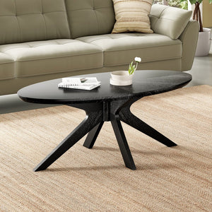 English Elm Office 47" Coffee Table Oval Black Wood Top with X-Frame Poplar Legs — Stable, Spacious, Easy Assembly T3623P409188