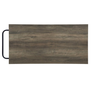 English Elm Lona Rustic Oak Kitchen Island with Black Metal Frame, 6 Open Shelves, 100lb Top Capacity B2726P272332