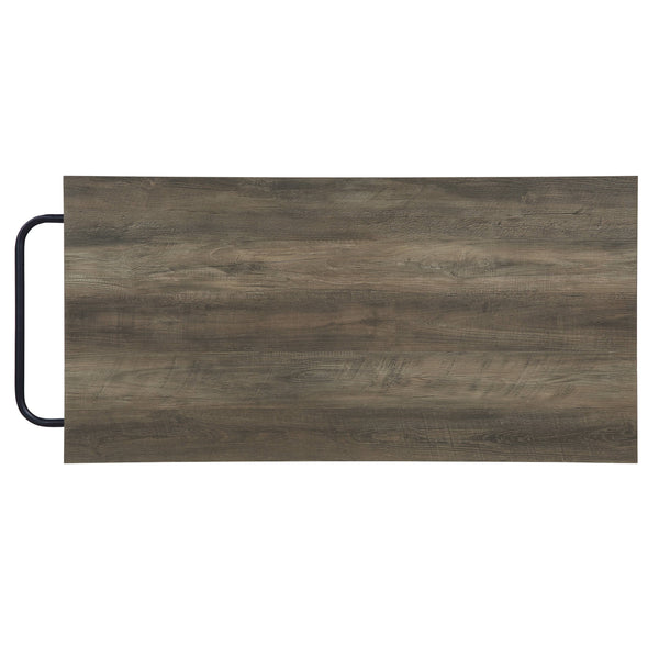 English Elm Lona Rustic Oak Kitchen Island with Black Metal Frame, 6 Open Shelves, 100lb Top Capacity B2726P272332