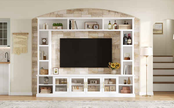 English Elm Entertainment Wall Unit with Glass Doors Open Shelving Mdf Living Room Storage White N710S688100K