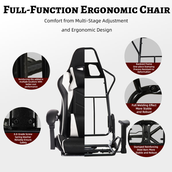 English Elm Deepfurniture Racing Style Gaming Chair Pu Leather Massage Lumbar Footrest Home Office Black White W3860P428632