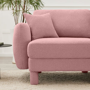 English Elm Boucle Loveseat Sofa With Shell-Shaped Armrests, Removable Ottoman, And Cylindrical Legs In Pink W3041S00291