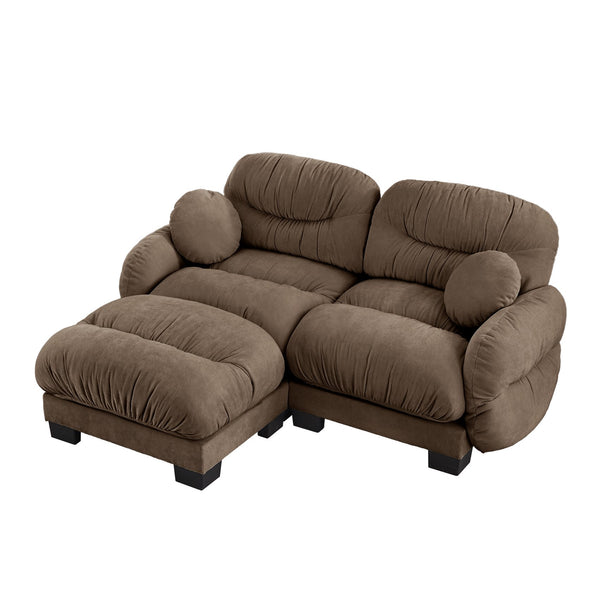 English Elm Pleated Chenille Sectional Sofa with Ottoman Ergonomic Foam Curved Armrests Living Room Brown W5656S00056