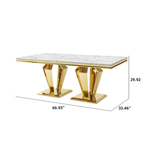 English Elm Luxury Gold Pvd Steel Rectangular Dining Table with Black Tempered Glass Seats Six Black+Gold W2723S00087