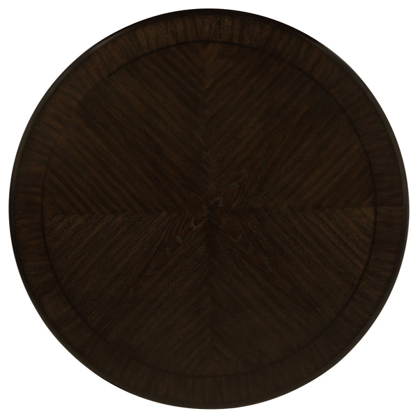 English Elm Fulton Round Pedestal Dining Table with Storage Drawer and Shelf Seats Six Guests B062S01681