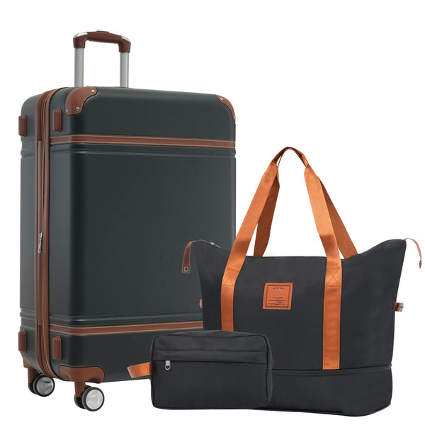 English Elm Hardshell Abs Suitcase Set with Duffel and Toiletry Bag Tsa Lock Spinner Wheels Black N732P193484B